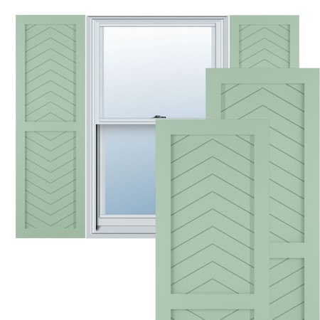 True Fit PVC Two Panel Chevron Modern Style Fixed Mount Shutters, Seaglass, 12W X 56H